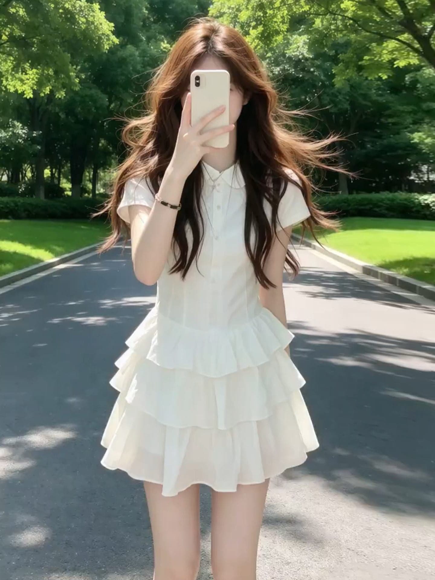 한 부서 하얀 달빛 셔츠 드레스 2026 새로운 여름 학원 스타일 품격 케이크 드레스 달콤함 베이비 칼라 미니 스커트 여성 이미지 3