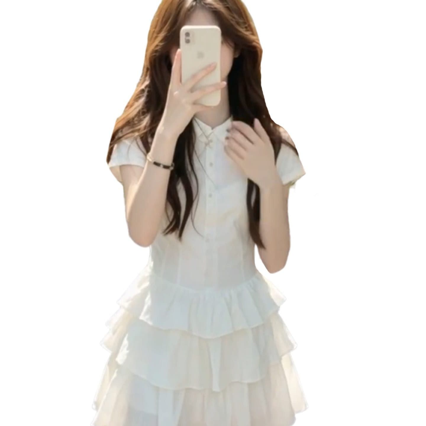 한 부서 하얀 달빛 셔츠 드레스 2026 새로운 여름 학원 스타일 품격 케이크 드레스 달콤함 베이비 칼라 미니 스커트 여성 이미지 5