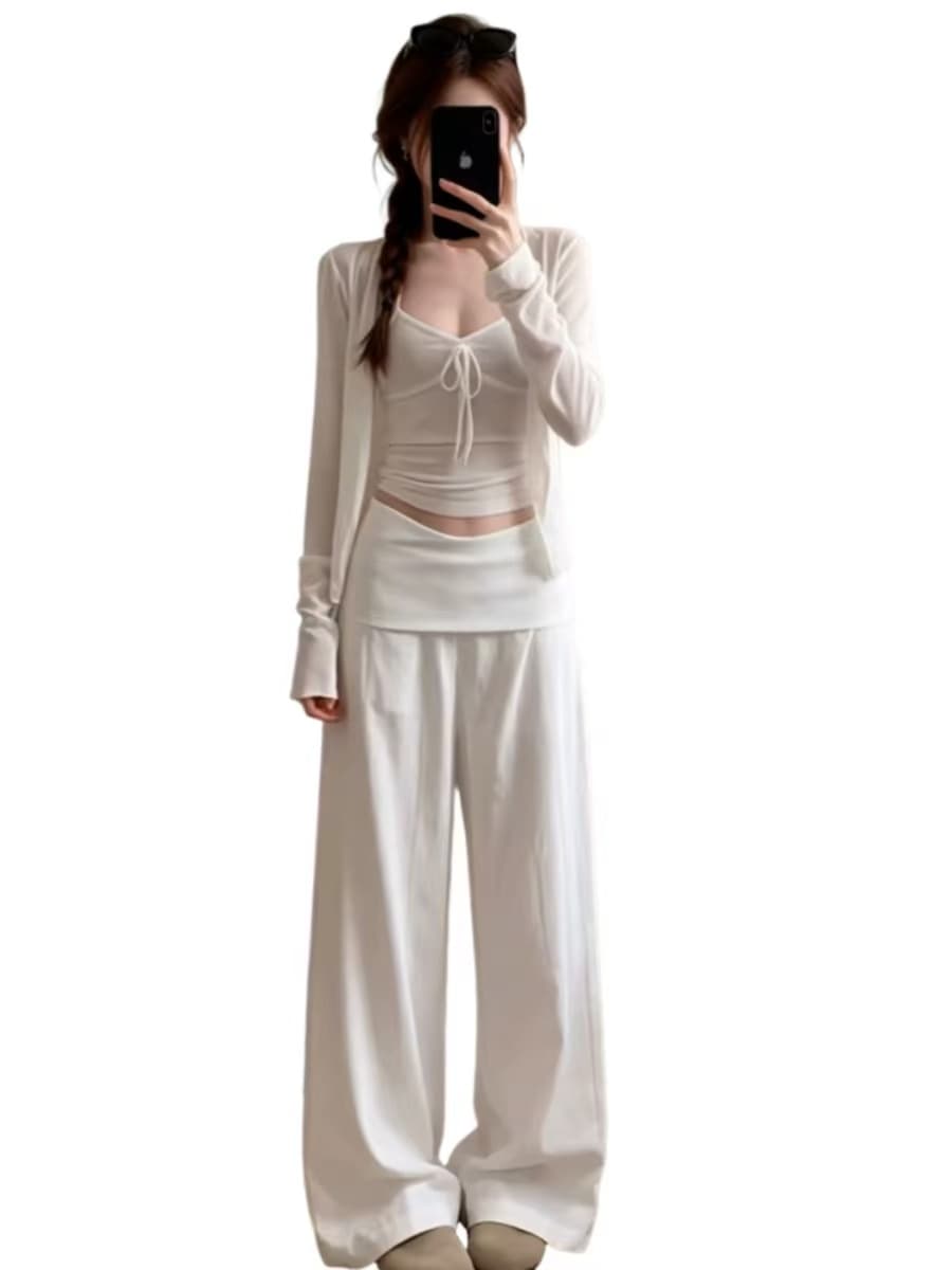자이언트 잘 생긴 품격 전체 집합 ootd 착용 가져 가라. 2026 새로운 화이트 맨위 여성 여름 캐주얼 바지 세 조각 세트 상세 이미지 5