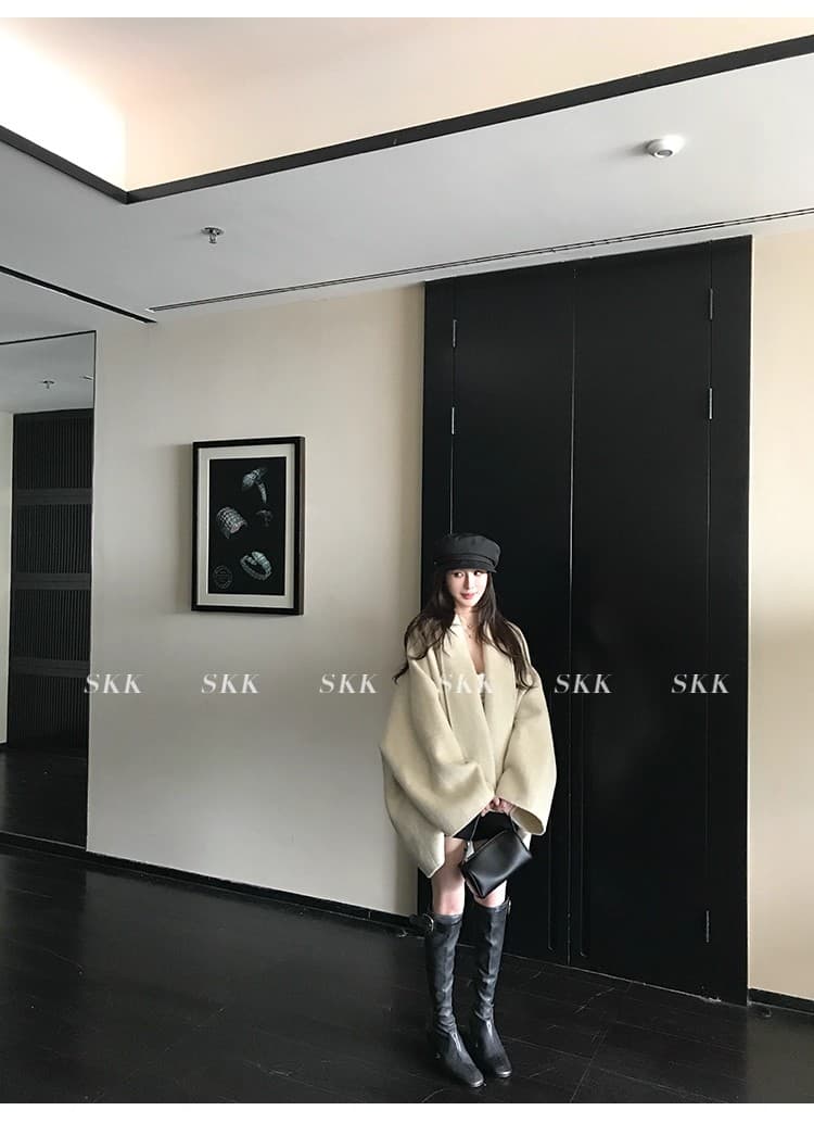 skk store Jiao 자매 yb 맞춤 row 부서 망토 코트 880g 타조 울 상 실크 양모 양면 자켓 상세 이미지 4