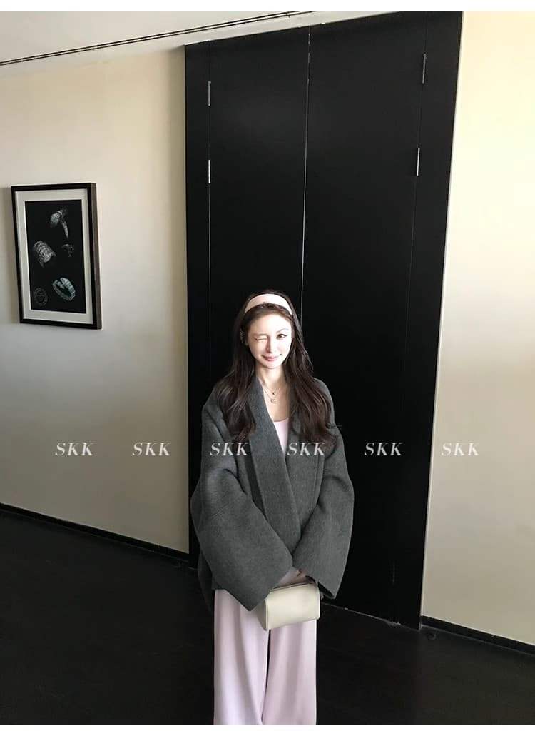 skk store Jiao 자매 yb 맞춤 row 부서 망토 코트 880g 타조 울 상 실크 양모 양면 자켓 상세 이미지 10