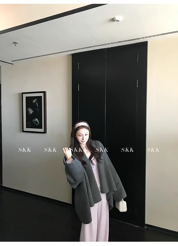 skk store Jiao 자매 yb 맞춤 row 부서 망토 코트 880g 타조 울 상 실크 양모 양면 자켓 상세 이미지 25