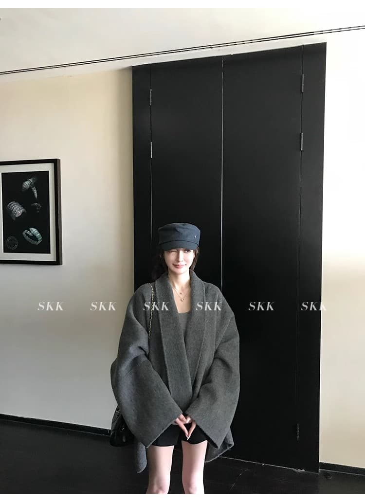 skk store Jiao 자매 yb 맞춤 row 부서 망토 코트 880g 타조 울 상 실크 양모 양면 자켓 상세 이미지 33