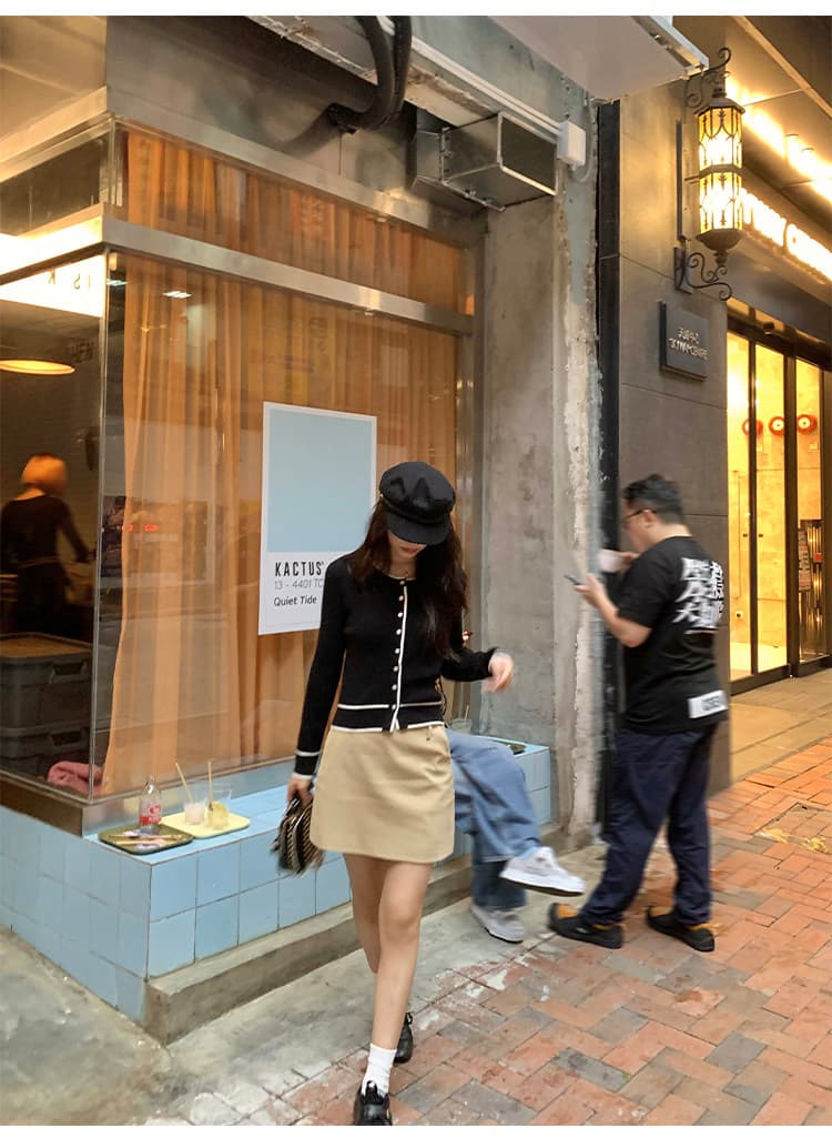 우 77 배색 라운드 넥 오래된 돈 바람 니트 오픈 가디건 여성 품격 몸매 가꾸기 슬림해 보이는 인사이드 가져 가라. 패션 긴팔 모직물 맨위 상세 이미지 5