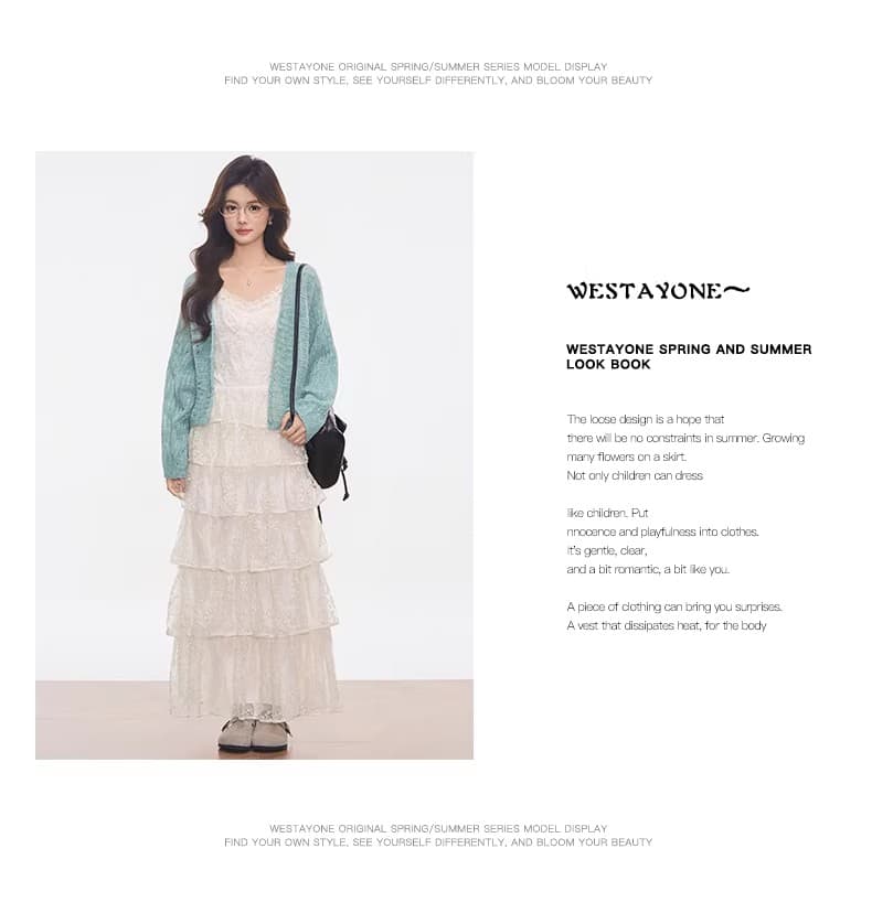 신제품 westayone 박하 녹색 스웨터 오픈 가디건 레이스 케이크 슬립 여성 드레스 봄 여름 새로운 상세 이미지 8