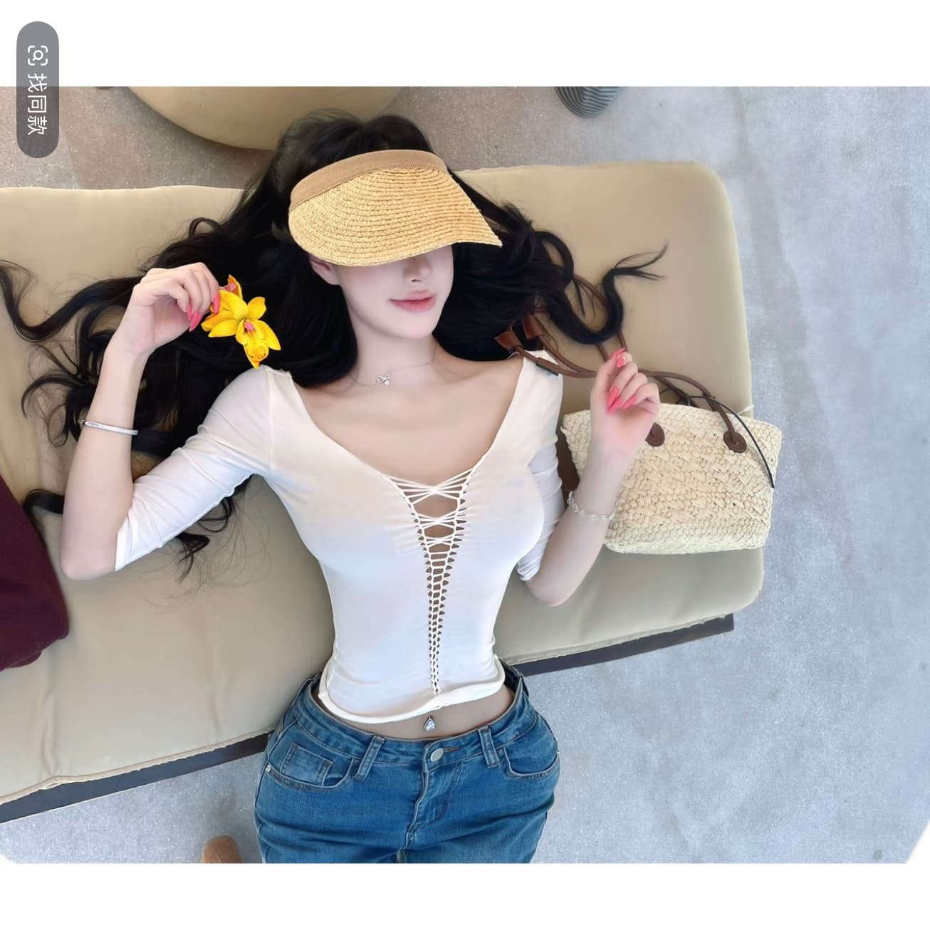 먼지 덩 덩 고양이 와 맑은 하늘 핫걸 디자인 센스 슬림해 보이는 긴팔 맨위 이미지 2