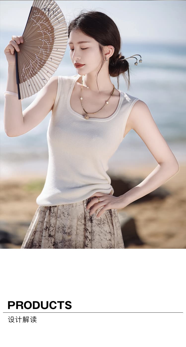 만 에센셜 오일 조끼 다용도 캐주얼 화이트 조끼 2026 봄 새로운 u 칼라 기본 셔츠 여성 상세 이미지 2