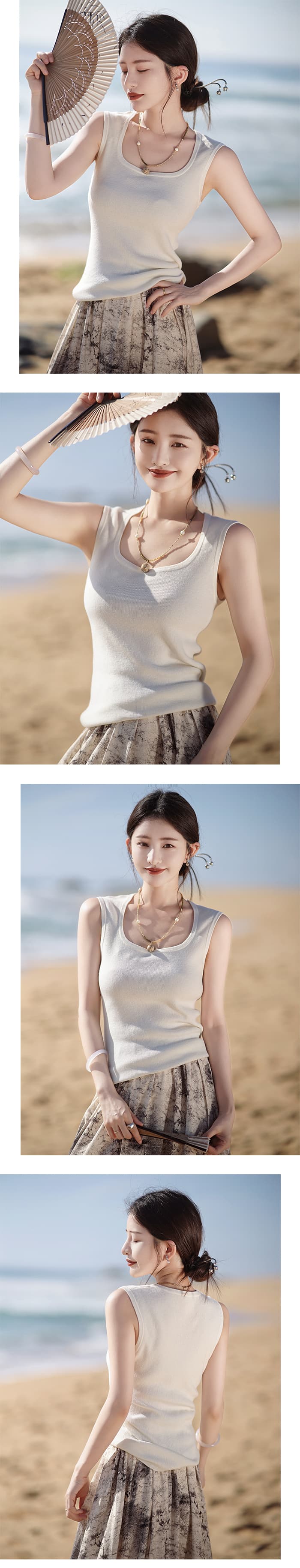 만 에센셜 오일 조끼 다용도 캐주얼 화이트 조끼 2026 봄 새로운 u 칼라 기본 셔츠 여성 상세 이미지 9