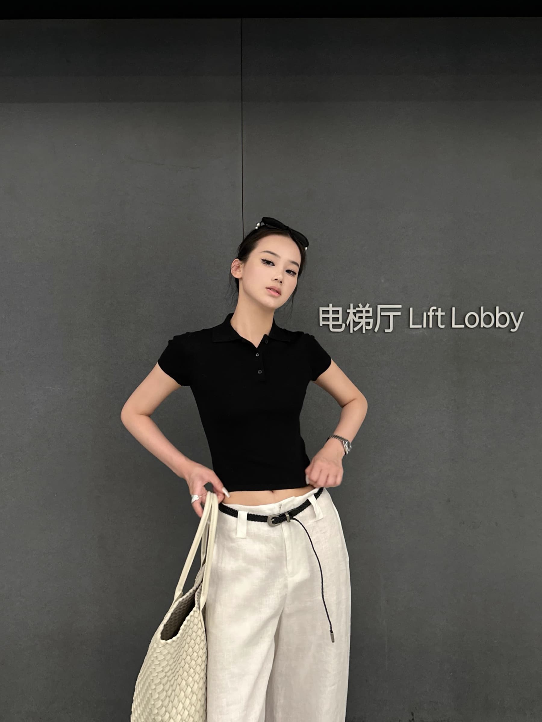 닝 부문 POLO 칼라 배색 니트 반팔 티셔츠 여성 여름 한 부서 디자인 센스 다용도 긍정적 인 어깨 쇼트 스타일 맨위 상세 이미지 10