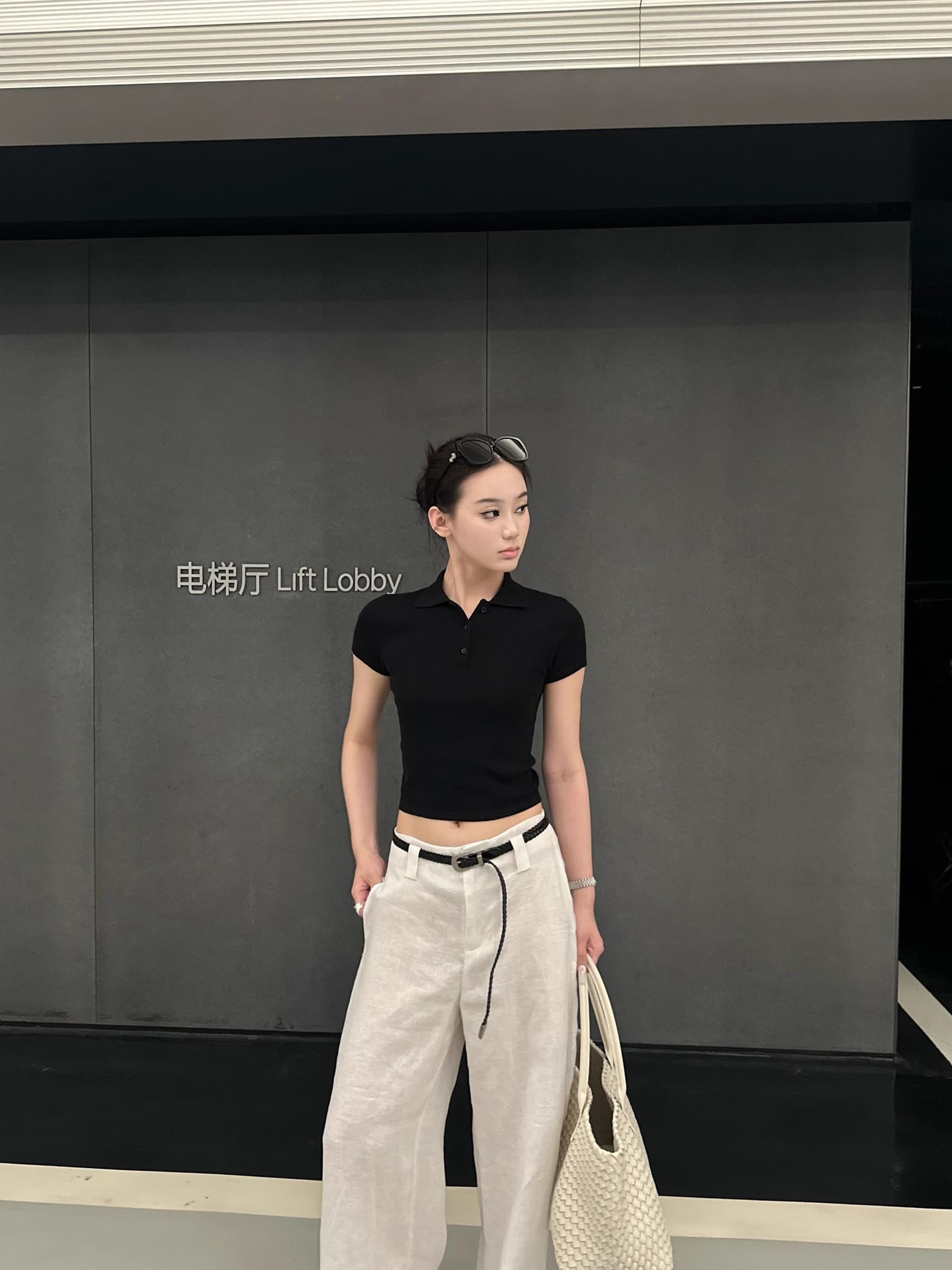 닝 부문 POLO 칼라 배색 니트 반팔 티셔츠 여성 여름 한 부서 디자인 센스 다용도 긍정적 인 어깨 쇼트 스타일 맨위 상세 이미지 13