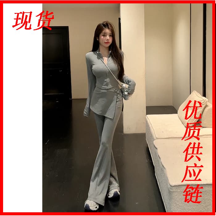 huihui 한 부서 캐주얼 바람 랩스커트팬츠 맨위 코디 부츠컷 바지 패션 세트 벨트 어깨 패드 l0508
