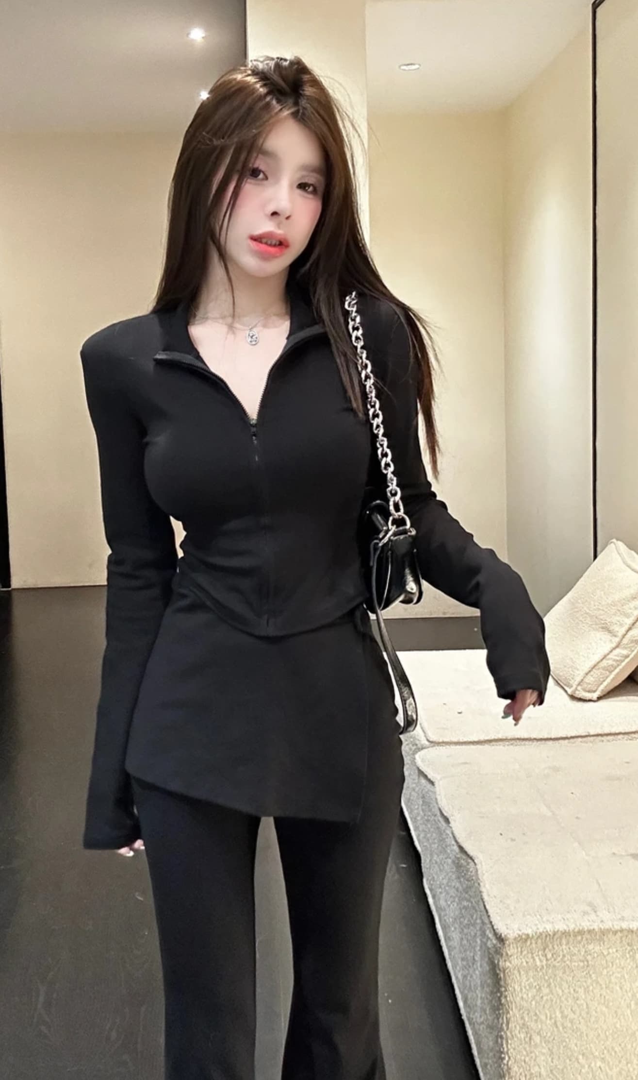 huihui 한 부서 캐주얼 바람 랩스커트팬츠 맨위 코디 부츠컷 바지 패션 세트 벨트 어깨 패드 l0508 상세 이미지 3
