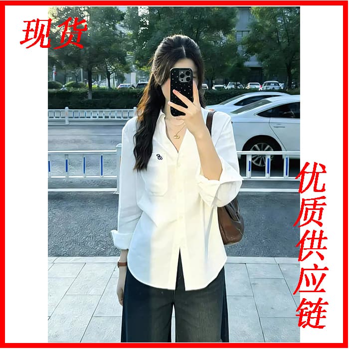 한 부서 미니멀리즘 알파벳 자수 긴팔 여성 셔츠 봄 루즈핏 캐주얼 품격 작은 키 셔츠 출퇴근 맨위