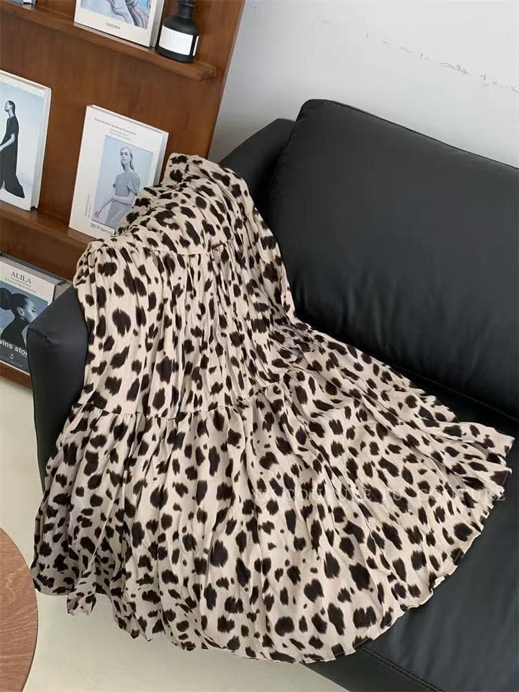 하이웨이스트 한 마디 레오파드 무늬 허리밴드 슬림해 보이는 2026 가을 겨울 분위기 센스 슬림해 보이는 무거운 작업 중간 길이 스커트 상세 이미지 16