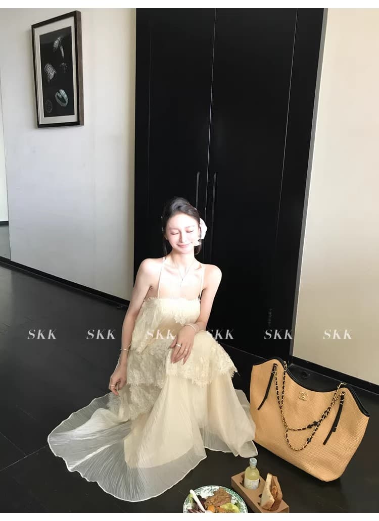 skk store 인시 튜 수여 됨 aj 높음 제품 질감 무거운 작업 레이스 슬립 드레스 길다 쇼트 스타일 봄 여름 여성 상세 이미지 7
