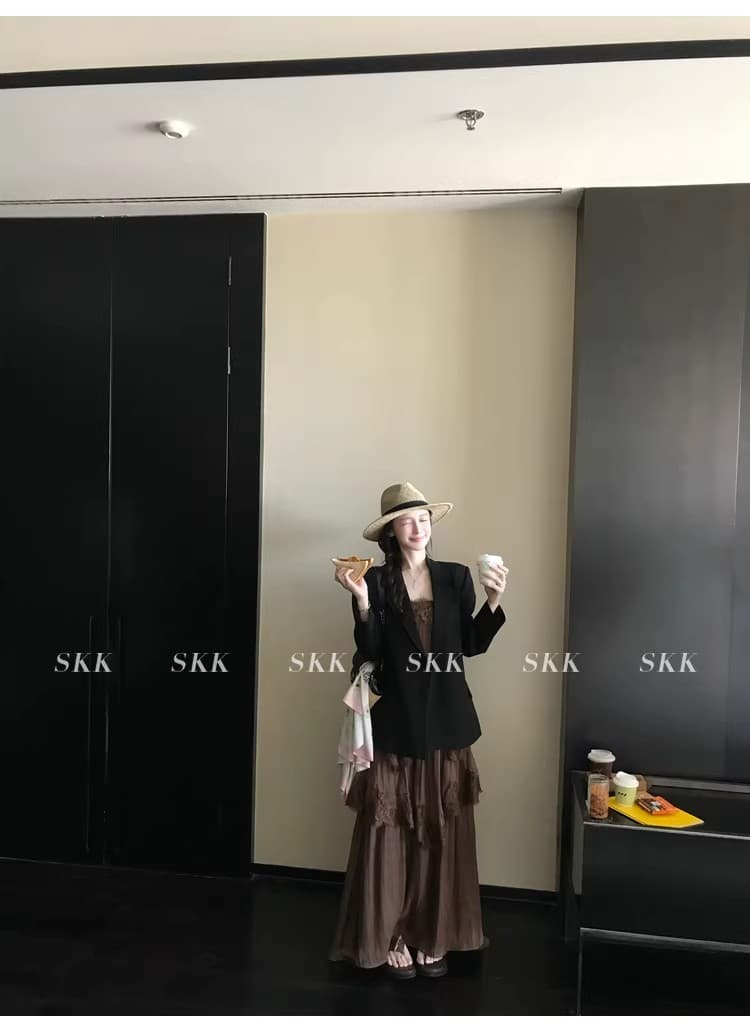 skk store 인시 튜 수여 됨 aj 높음 제품 질감 무거운 작업 레이스 슬립 드레스 길다 쇼트 스타일 봄 여름 여성 상세 이미지 16