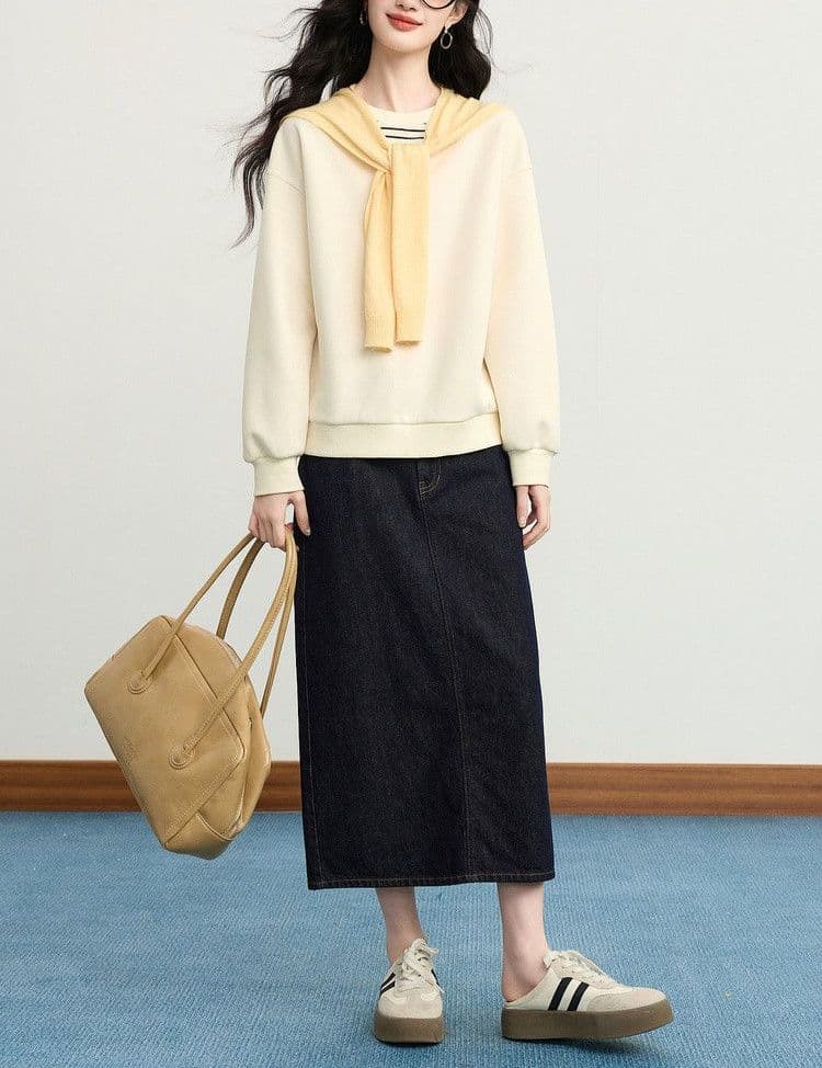 연령 감소 학원 스타일 26 이른 봄 새로운 다용도 편안함 신강 길다 플러시 면 페이크 레이어드 라운드 넥 후드티 이미지 2