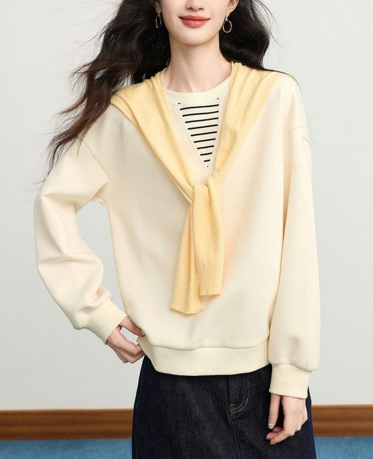 연령 감소 학원 스타일 26 이른 봄 새로운 다용도 편안함 신강 길다 플러시 면 페이크 레이어드 라운드 넥 후드티 이미지 4