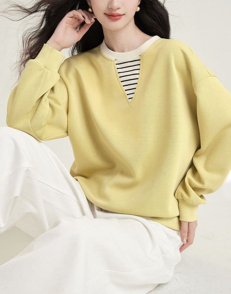 연령 감소 학원 스타일 26 이른 봄 새로운 다용도 편안함 신강 길다 플러시 면 페이크 레이어드 라운드 넥 후드티 이미지 3