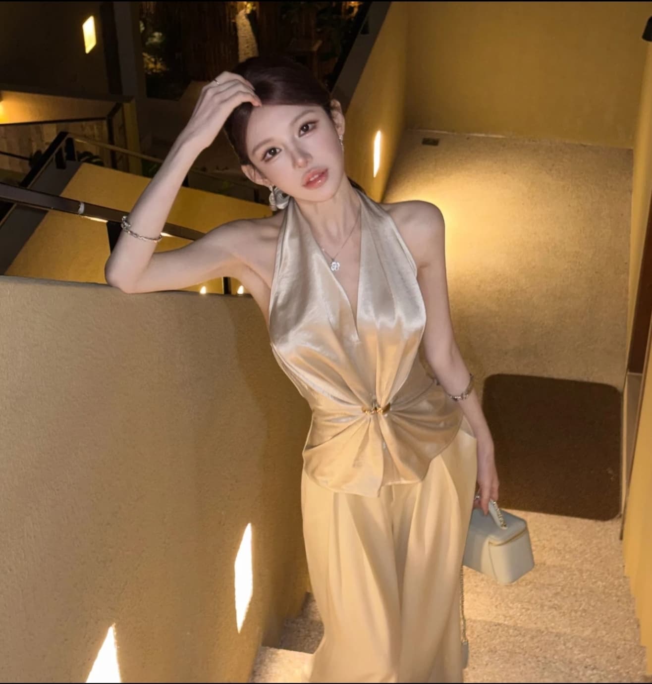 자매 부서 여자 친구 디자인 센스 프랑스식 품격 순수한 욕망 행침 목 맨위 디자인 센스 여름 도루 센스 새틴 캐주얼 바지 이미지 3
