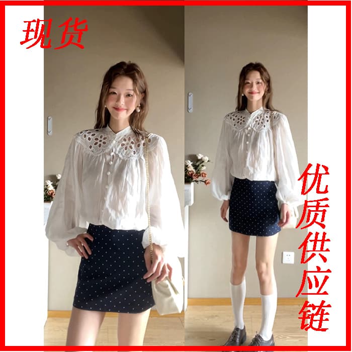 한 부서 부드러운 바람 베이지 색 홀로우 아웃 고급 디자인 센스 셔츠 자이언트 잘 생긴 외국 가스 연령 감소 맨위 2026 봄