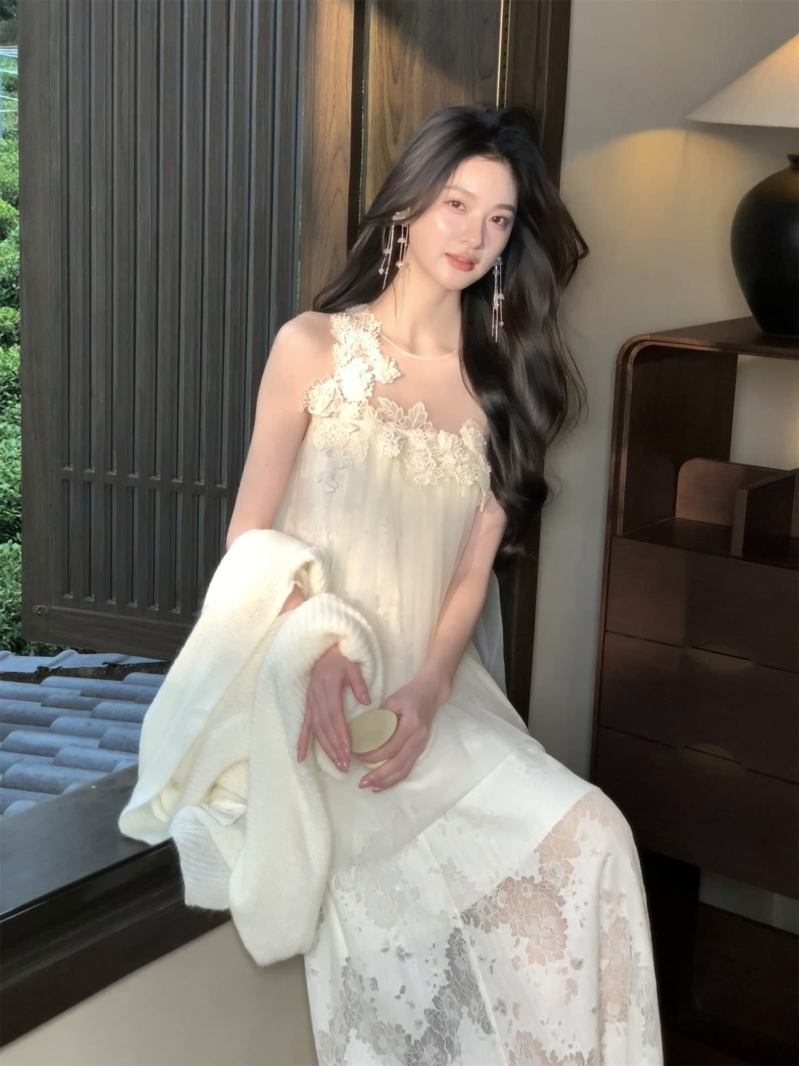 하나부터 순간 꽃 전체 지점 빛 럭셔리 센스 망사 민소매 3 차원 꽃 드레스 상세 이미지 36