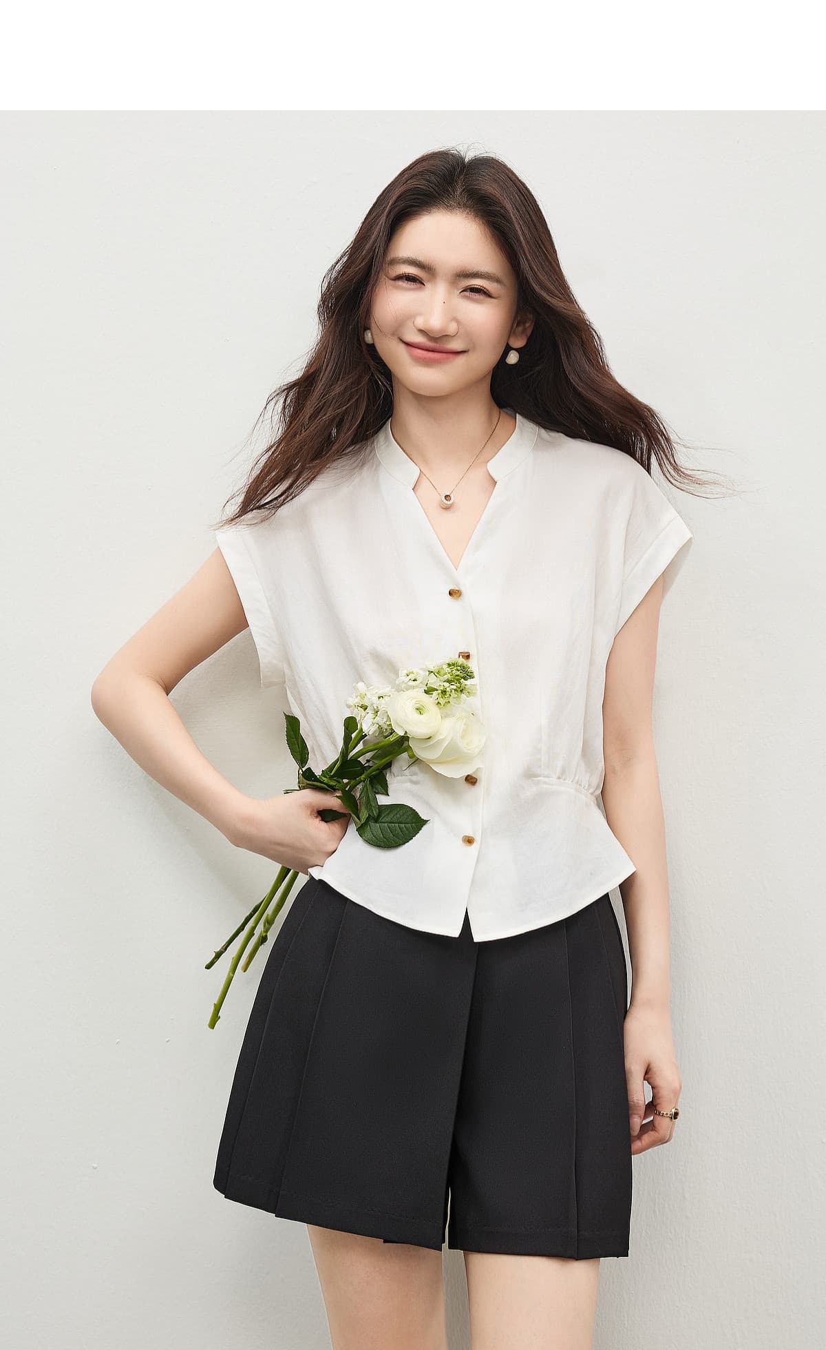 여성 셔츠 여름 새로운 등 허리 밴딩 디자인 몸매 가꾸기 Feifei 소매 셔츠 이미지 3