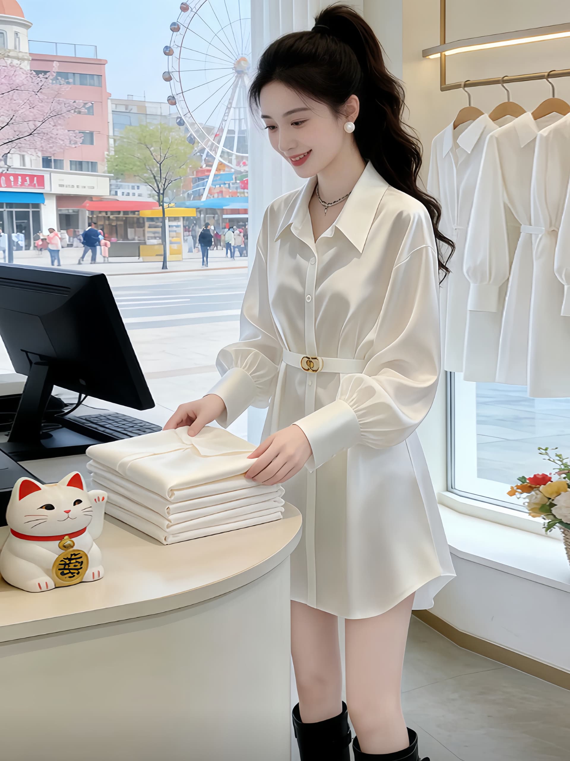 2026 봄 가을 프랑스식 감기 부서 로얄 자매 품격 경력 출퇴근 긴팔 셔츠 느긋한 다용도 캐주얼 바지 여성 이미지 2
