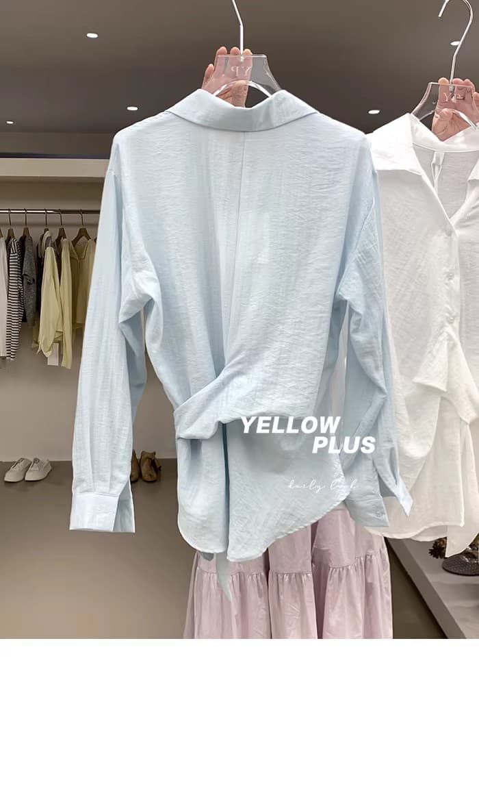 이른 봄 숙련 된 품격 스트랩 디자인 폴로 칼라 아마 여성 셔츠 2026 새로운 출퇴근 고급 센스 슬림해 보이는 맨위 상세 이미지 3