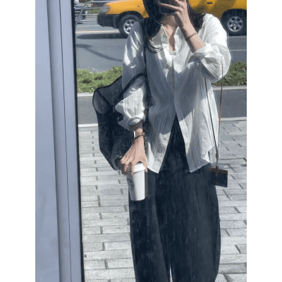 한 부서 세련된 출퇴근 화이트 여성 셔츠 2026 봄 여름 새로운 느슨함 센스 루즈핏 다용도 긴팔 셔츠 ins 상세 이미지 3