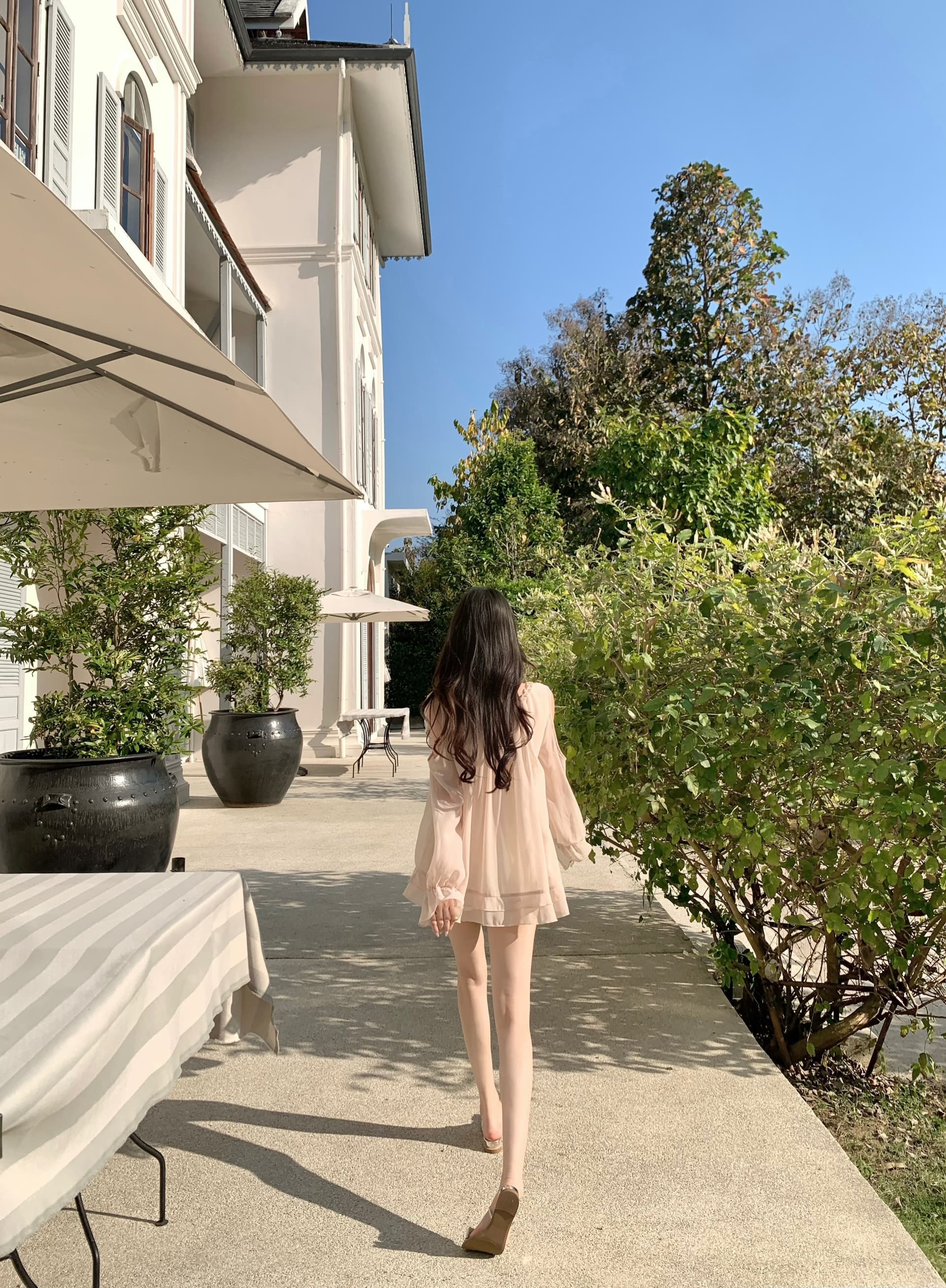 famouswang 봄 새로운 따뜻한 비취 프릴 쉬폰 부드러운 바람 오프숄더 긴팔 쉬폰 블라우스 맨위 상세 이미지 6