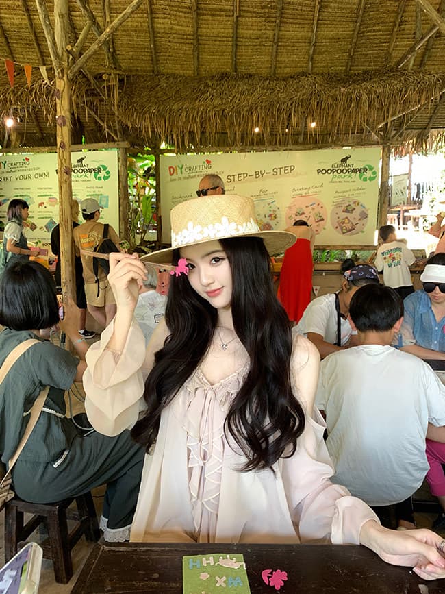 famouswang 봄 새로운 따뜻한 비취 프릴 쉬폰 부드러운 바람 오프숄더 긴팔 쉬폰 블라우스 맨위 상세 이미지 14