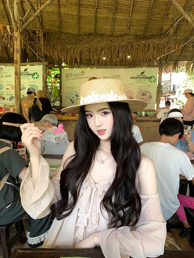 famouswang 봄 새로운 따뜻한 비취 프릴 쉬폰 부드러운 바람 오프숄더 긴팔 쉬폰 블라우스 맨위 상세 이미지 16