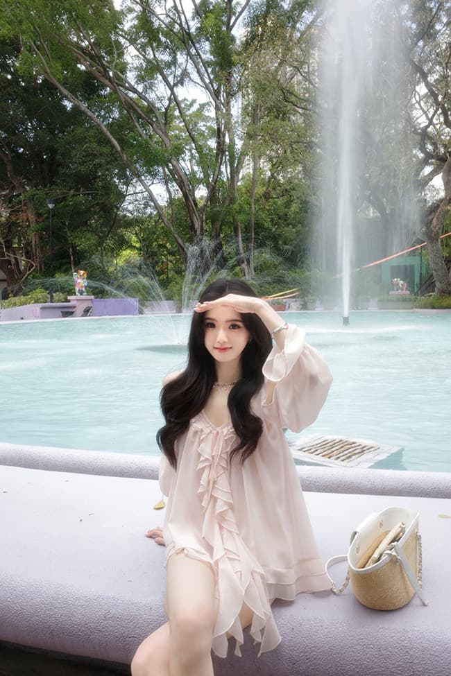 famouswang 봄 새로운 따뜻한 비취 프릴 쉬폰 부드러운 바람 오프숄더 긴팔 쉬폰 블라우스 맨위 상세 이미지 33