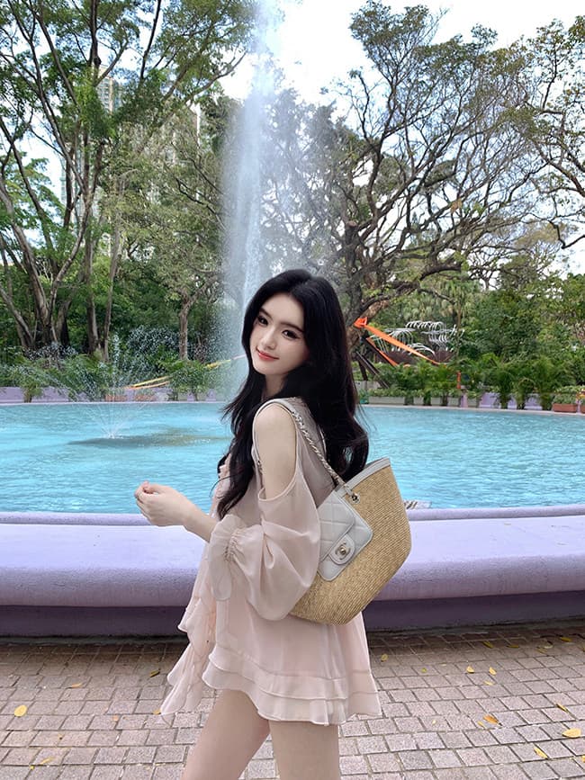 famouswang 봄 새로운 따뜻한 비취 프릴 쉬폰 부드러운 바람 오프숄더 긴팔 쉬폰 블라우스 맨위 상세 이미지 38