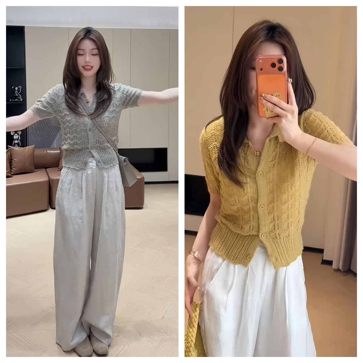 콩 추천 1563 봄 여름 홀로우 아웃 POLO 칼라 싱글 줄 버튼 통기성 작은 샤넬 스타일 맨위 한 바지 이미지 2