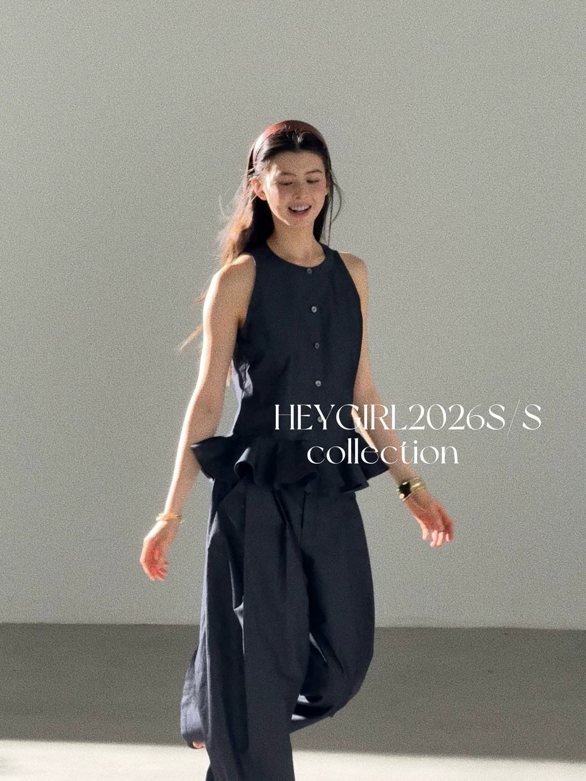 heygirl 블랙 형제 니켈 맛 outfit 프릴 민소매 셔츠 조끼 베스트 맨위 와이드 레그 팬츠 세트 상세 이미지 15