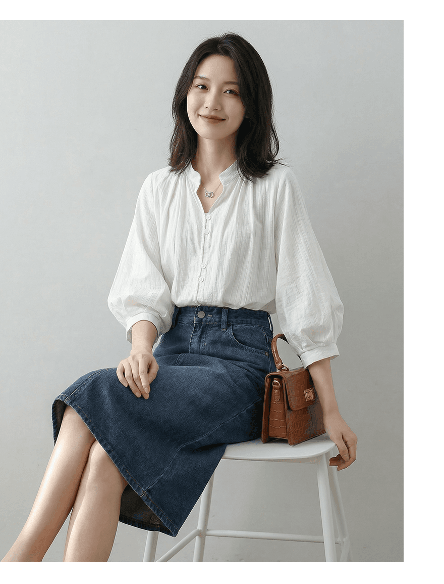 프랑스식 V넥 화이트 반팔 여성 셔츠 여름 디자인 센스 작은 대중 작은 키 벌룬 소매 5 점 소매 맨위 상세 이미지 5