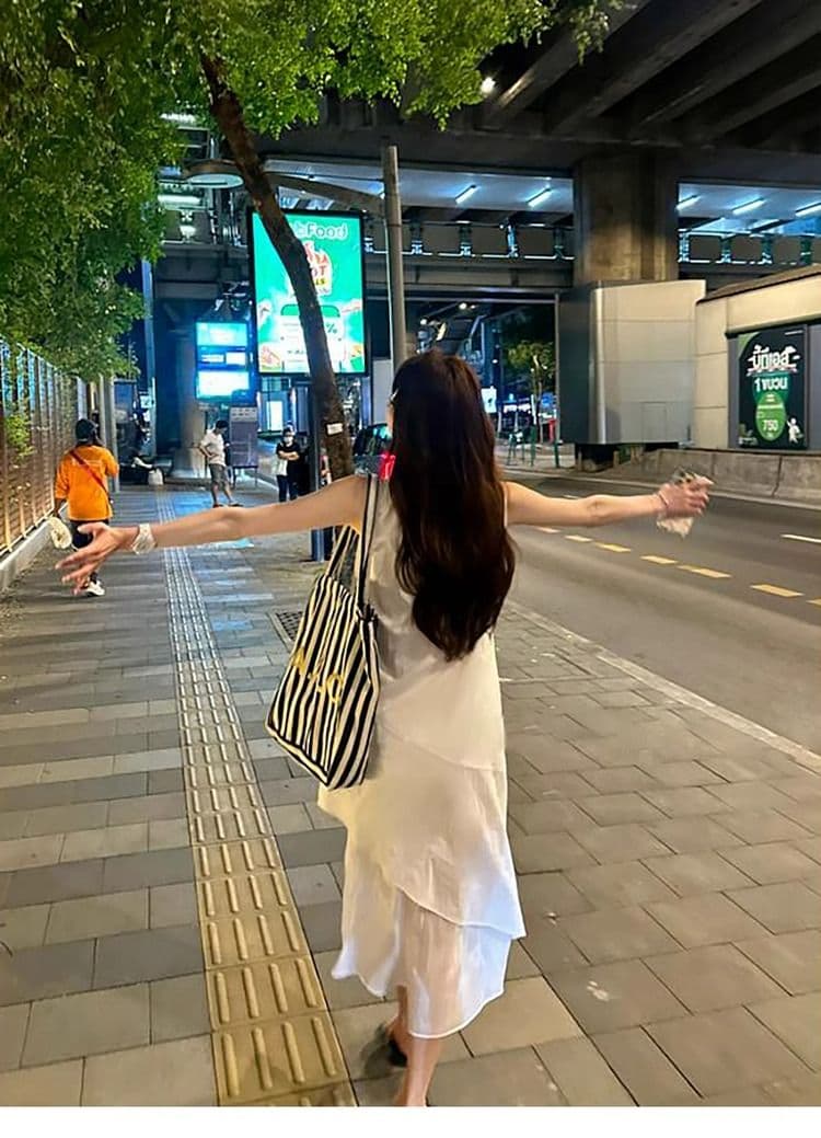 파란색 민소매 조끼 여성 드레스 여름 프랑스식 품격 고급 센스 해변가 휴가 롱 스커트 상세 이미지 5