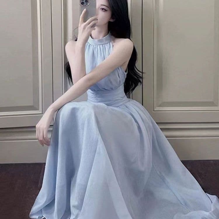 있음 안감 프랑스식 부드러운 품격 달콤함 몸매 가꾸기 허리 수축 새로운 행침 목 민소매 드레스 이미지 2