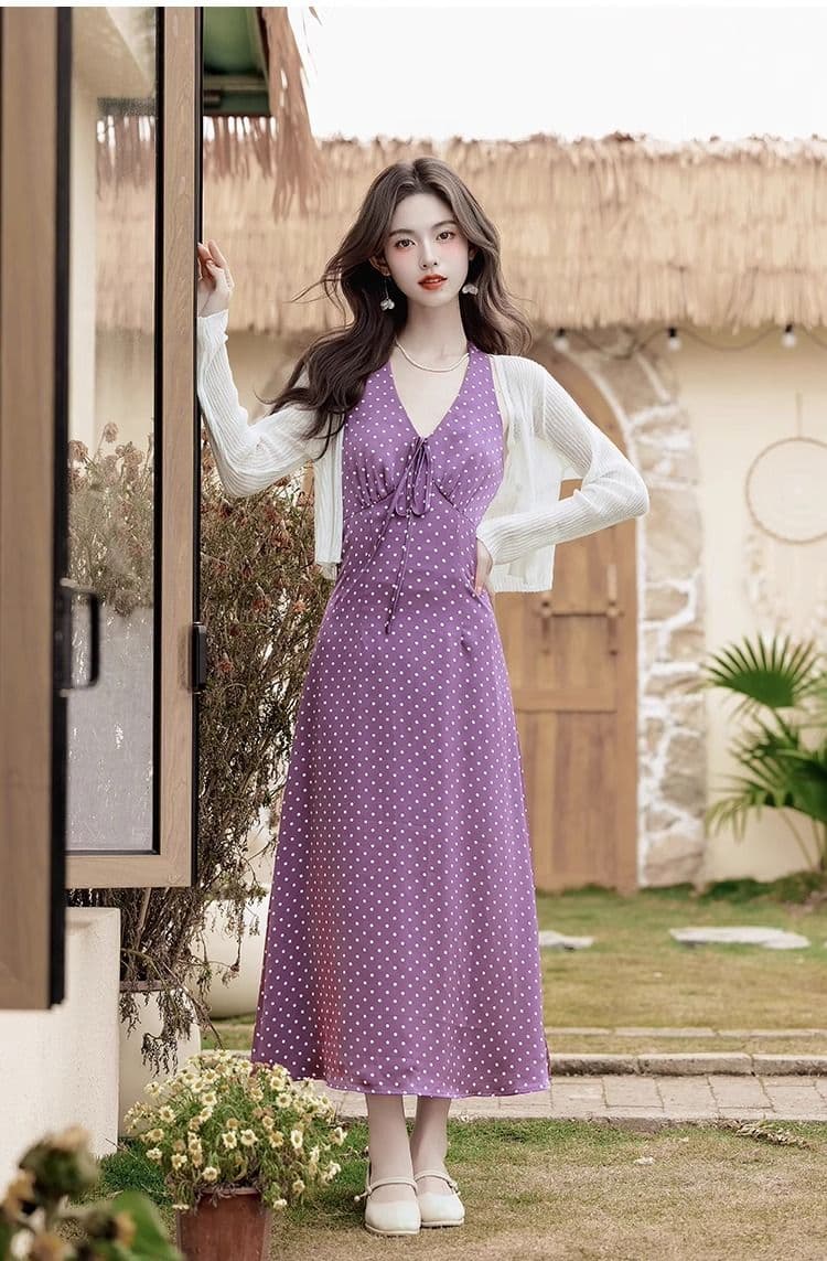 바람 eia 하나 야오 폴카 휴일 프랑스식 행침 목 여성 드레스 이른 봄 보라색 길다 치마 상세 이미지 4