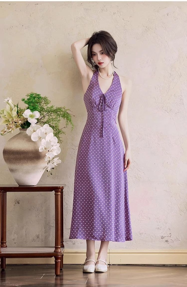 바람 eia 하나 야오 폴카 휴일 프랑스식 행침 목 여성 드레스 이른 봄 보라색 길다 치마 상세 이미지 8