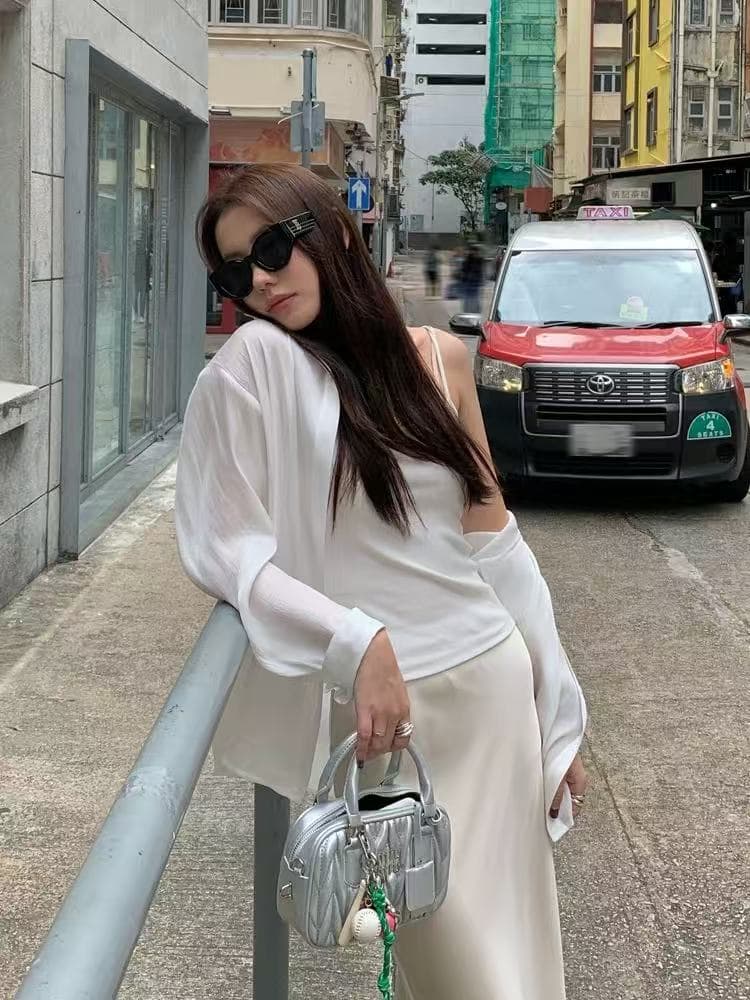 화이트 섬 실크 자외선 차단 여성 셔츠 여름 얇은 스타일 루즈핏 재킷 오픈 가디건 외부 가져 가라. 도루 센스 셔츠 이미지 3