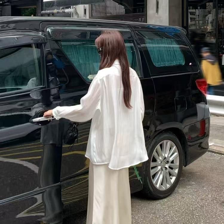 화이트 섬 실크 자외선 차단 여성 셔츠 여름 얇은 스타일 루즈핏 재킷 오픈 가디건 외부 가져 가라. 도루 센스 셔츠