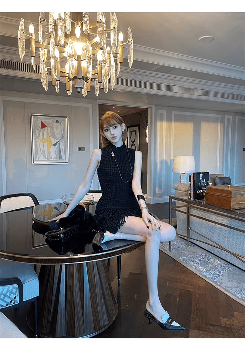 유럽과 미국 스타일 핫걸 드레스 섹시함 민소매 술 홀로우 아웃 몸매 가꾸기 인사이드 가져 가라. 타이트 스커트 미니 스커트 상세 이미지 10