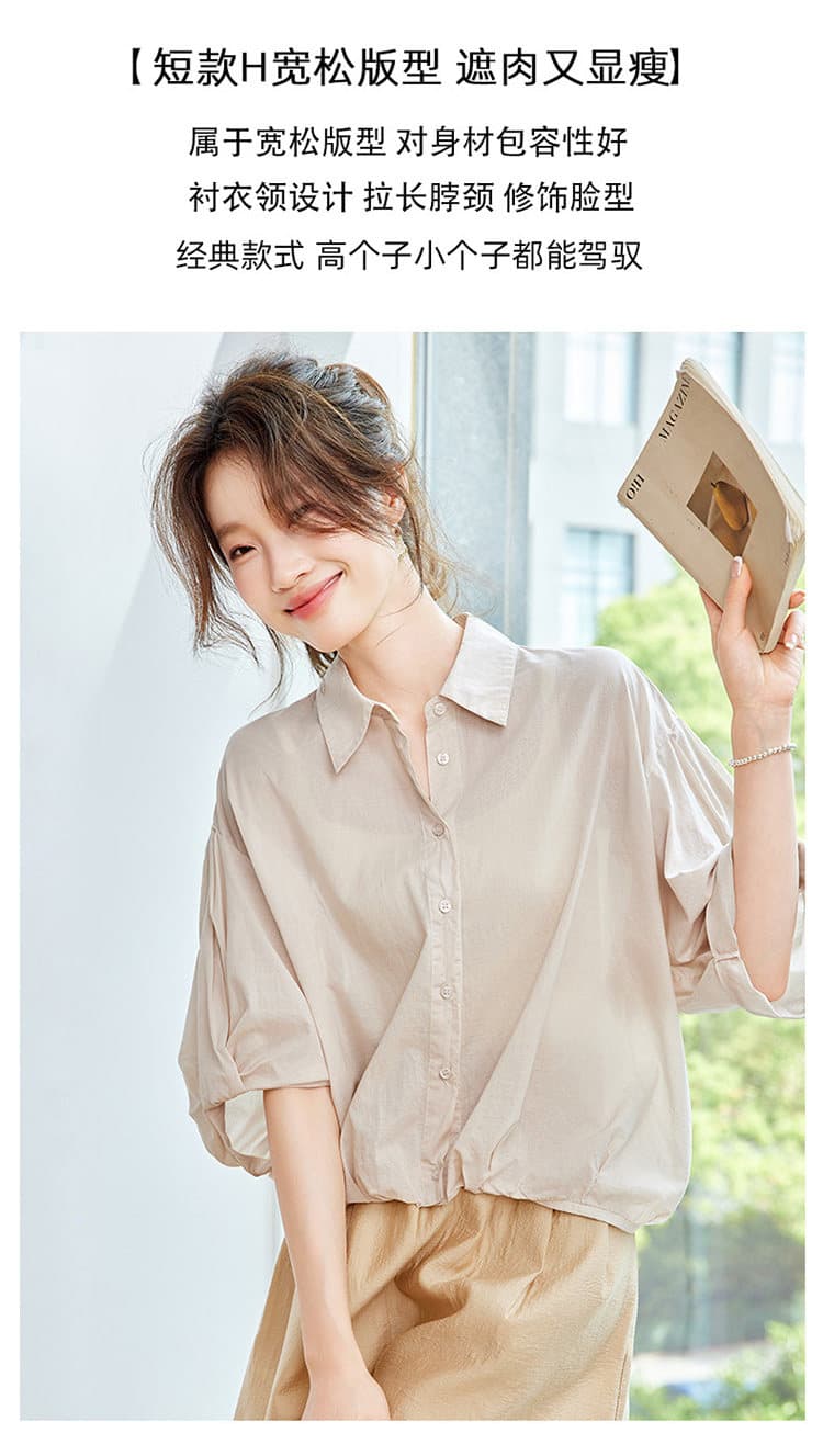 2026 여름 새로운 패션 반팔 셔츠 여성 코트 디자인 센스 고유 한 면 린넨 셔츠 Chic 루즈핏 맨위 상세 이미지 5