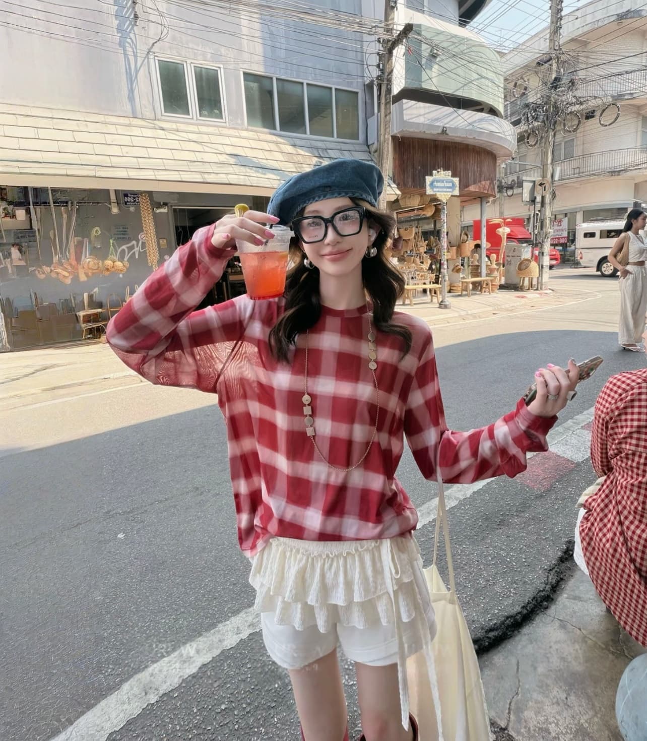 캐주얼 레트로 다용도 체크무늬 긴팔 맨위 패션 출퇴근 맨위 상세 이미지 2