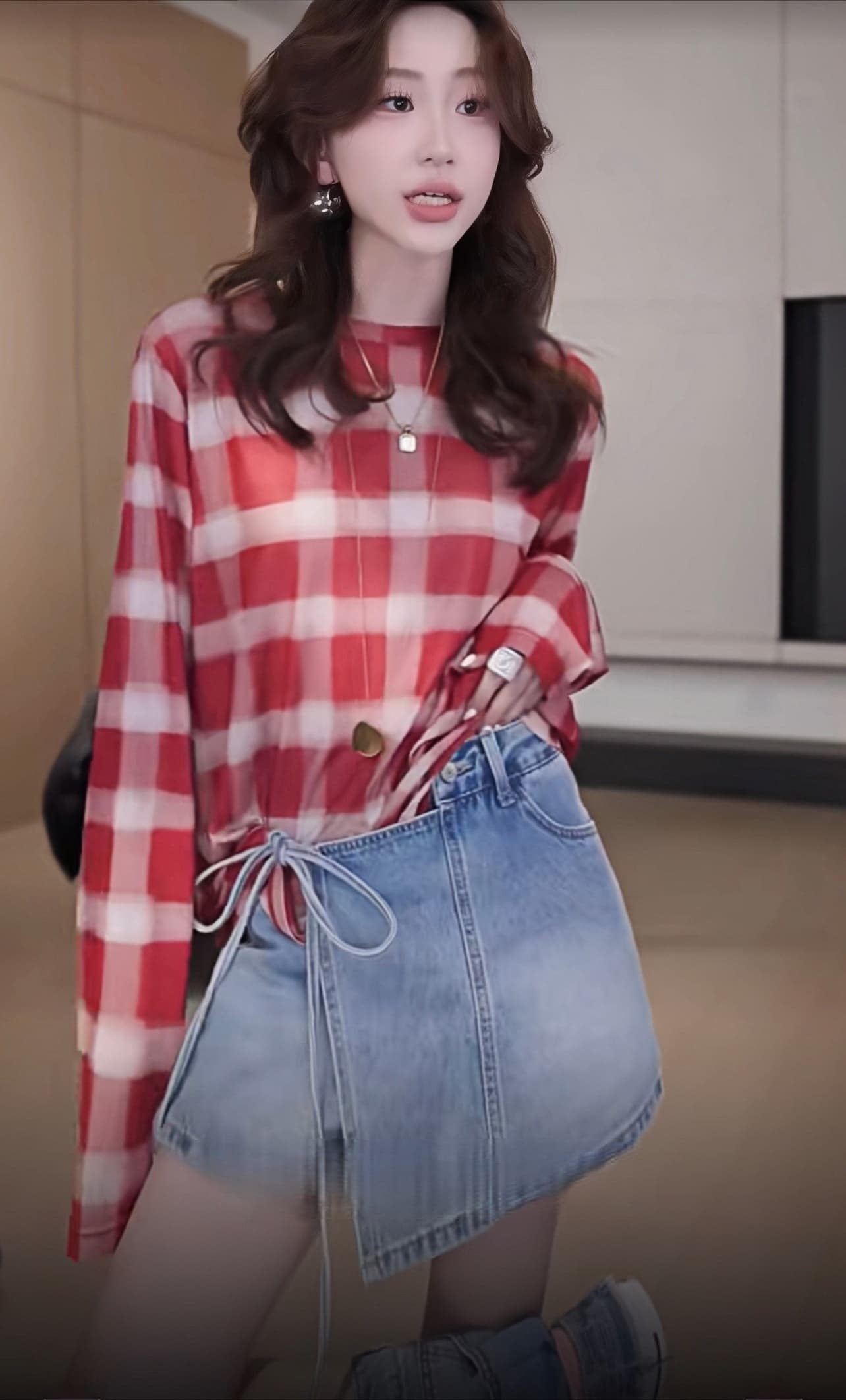 캐주얼 레트로 다용도 체크무늬 긴팔 맨위 패션 출퇴근 맨위 상세 이미지 3