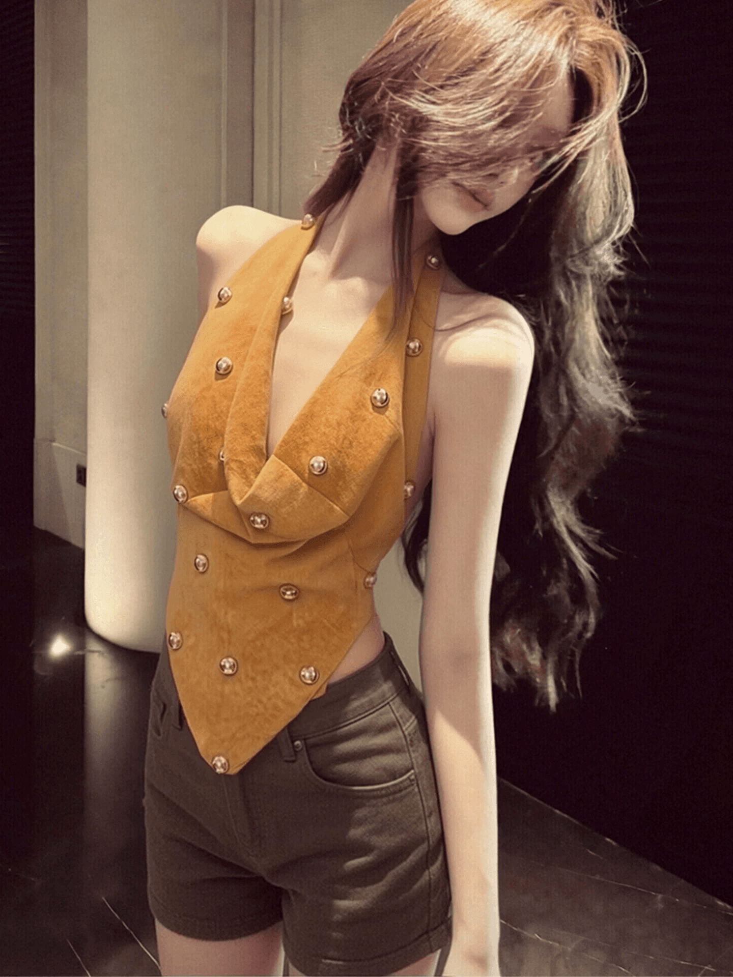 빛 요리 한 바람 흔들다 칼라 불규칙 행침 목 조끼 여성 2026 여름 레트로 로얄 자매 바람 슬림해 보이는 고급 센스 민소매 맨위 상세 이미지 4
