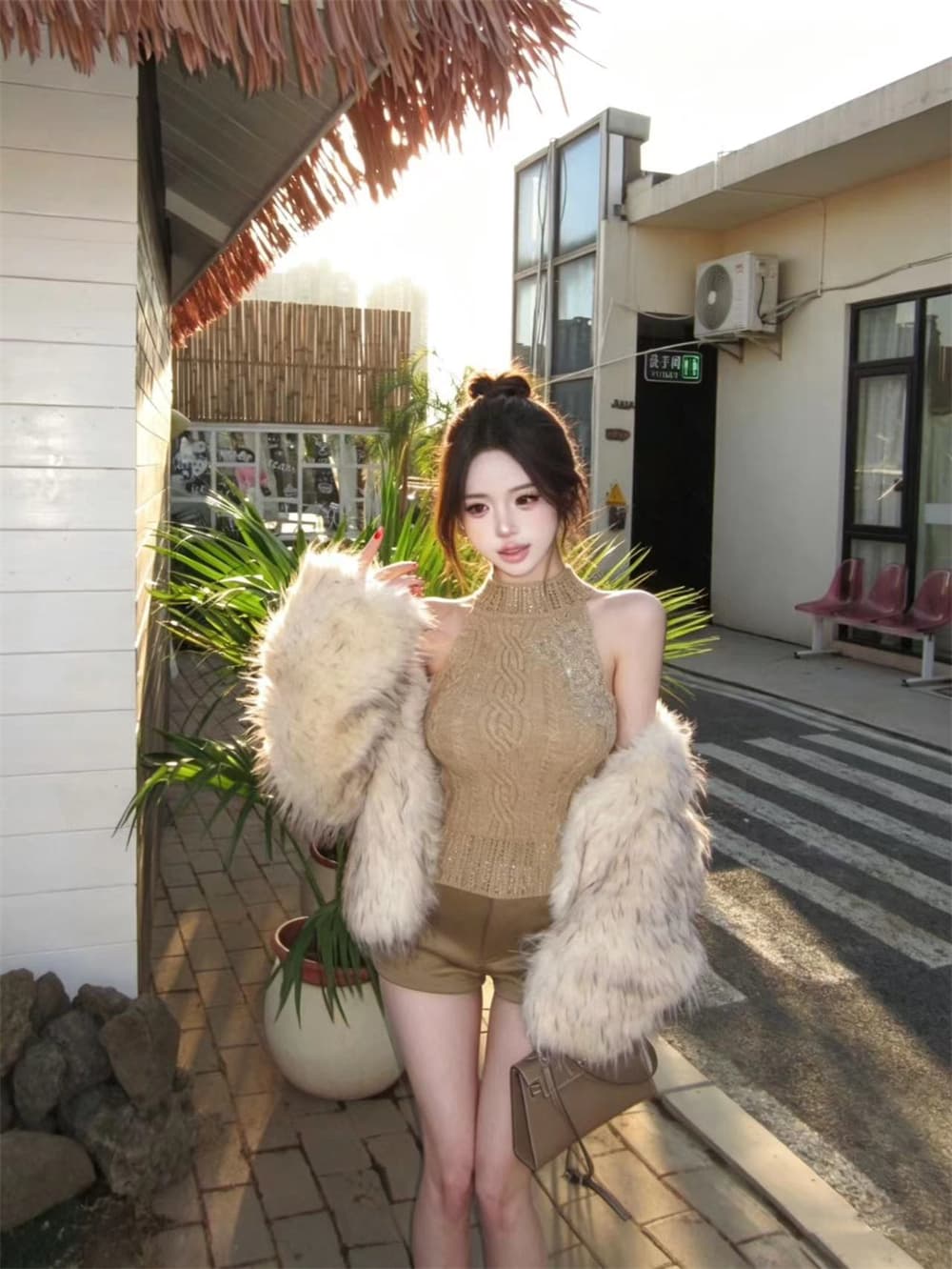 무거운 작업 핫픽스 순수한 욕망 반하이넥 니트 작은 슬링 조끼 여성 여름 민소매 행침 목 맨위 상세 이미지 8